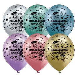 Ballagási latex lufi 11" 28cm Ballagásodra szeretettel!, 6db, Chrome