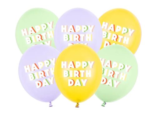 Szülinapi latex lufi 11" 28cm 6db Happy Birthday, Mix