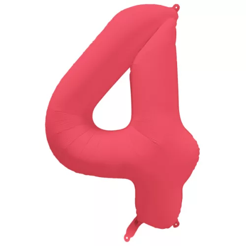 Számos lufi 34" 86cm óriás neon Piros (Rózsaszín) szám, számjegy 4-es, 