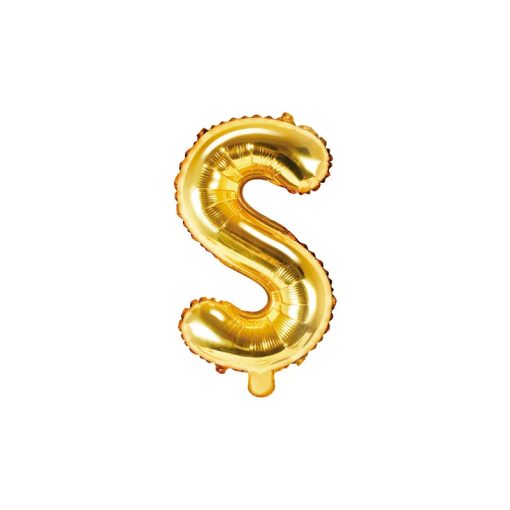 Betű lufi 16" 40cm arany fólia betű, S betű, levegővel tölthető