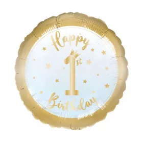   Szám, Számos lufi 18" 45cm - Happy 1-st Birthday, 1-es lufi, Kék