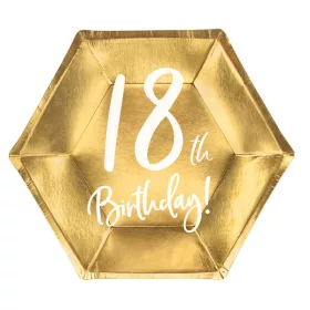 Papírtányér elegáns 18-as számmal, Arany, 6db