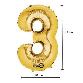   Számos lufi 14" (35cm) fólia szám, számjegy 3 levegővel tölthető, arany
