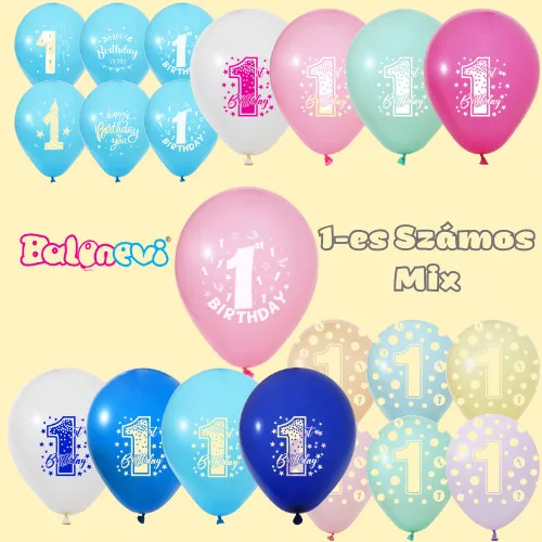 BALONEVI lufi, 12" 30cm, 50db/cs, 1-es számmal, Mix