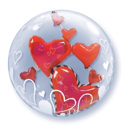 Double Bubble, lufiban lufi 24" 61cm krisztálytiszta, átlátszó, szív belsővel, Héliummal töltve, 68808