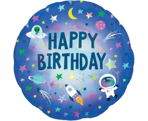 Szülinapi lufi 18" 45cm Happy Birthday, Űrhajó