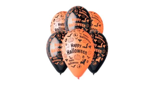 Halloween latex lufi 11" 28cm, Happy Halloween Lufi, fekete, narancssárga színekben, 10db/csomag
