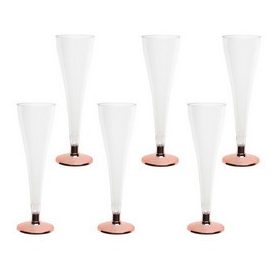 Pezsgős pohár, műanyag, 6db, Rosegold talppal