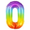 Számos lufi 34" 86cm óriás Rainbow, szivárvány, fólia szám, számjegy 0-ás