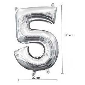   Számos lufi 14" (35cm) fólia szám, számjegy 5 levegővel tölthető, ezüst