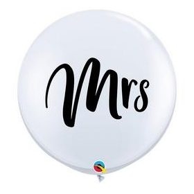   3 feet 91cm fehér esküvői latex léggömb Mrs felirattal, 57439