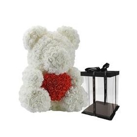 Virágmaci, Rózsamaci, 35cm, fehér, szívvel