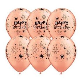   Szülinapi latex lufi 11" 28cm 6db Happy Birthday!, Rosegold, Rose gold, q91154rp