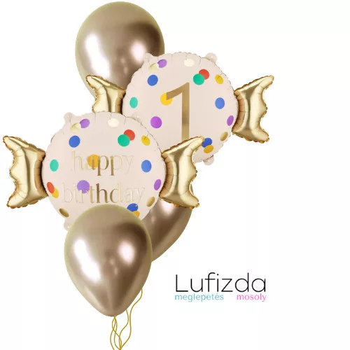 Héliumos luficsokor szülinapra, 1-es számmal - INGYENES GLS szállítással