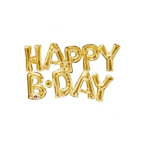 Happy B-day felirat, fólia betűk, csak levegővel tölthető, arany, 76x48cm, 3375901
