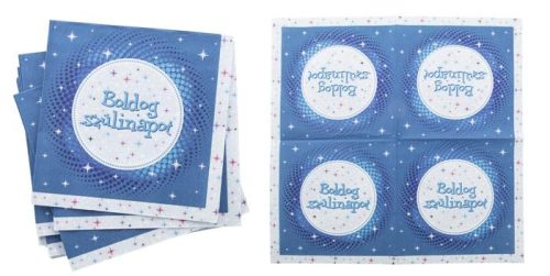 Szalvéta 33x33cm Kék, Boldog Szülinapot, 16db