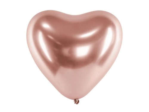 Latex lufi 11" 28cm chrome, Glossy rosegold szív 