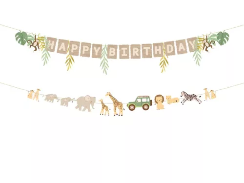 Betűfüzér Happy Birthday felirat, Safari, 180cm