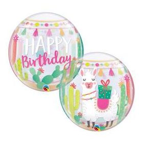   Szülinapi Bubbles lufi 22" 56cm   Happy Birthday, Láma