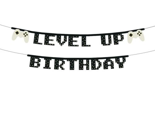 Üdvözlőfelirat Level Up Birthday 2,5m, Gamer