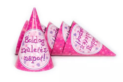 Csákó Boldog Születésnapot! 6db, Rózsaszín