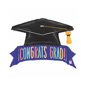   Ballagási óriás lufi 45" 114cm, Congrats Grad! Ballagási kalap