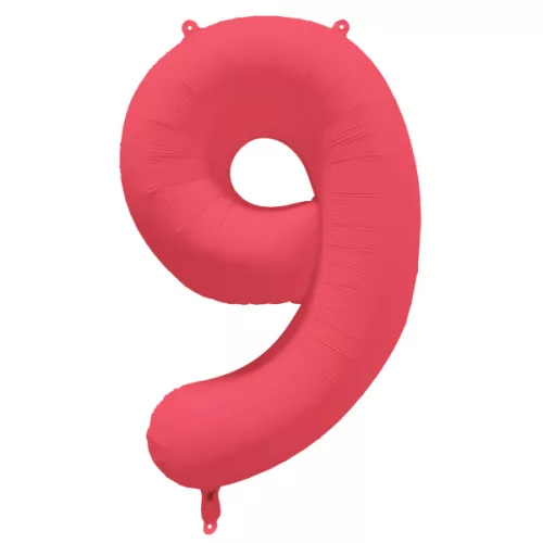 Számos lufi 34" 86cm óriás neon Piros (Rózsaszín) szám, számjegy 9-es, 