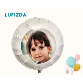   Egyedi fényképes, Héliummal töltött lufi, 18" (45cm) kerek, fehér alapszín