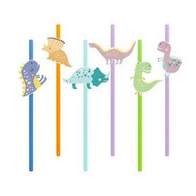 Szívószál papír, dinoszaurusz 6db