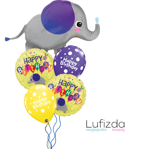 Héliumos luficsokor, születésnapra, elefánt - INGYENES KISZÁLLÍTÁSSAL