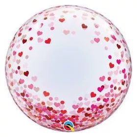   Deco Bubble lufi 24" 61cm krisztálytiszta, átlátszó, Piros és Rózsaszín szív mintával