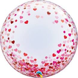 Deco Bubble lufi 24" 61cm krisztálytiszta, átlátszó, piros és rózsaszín szív mintával