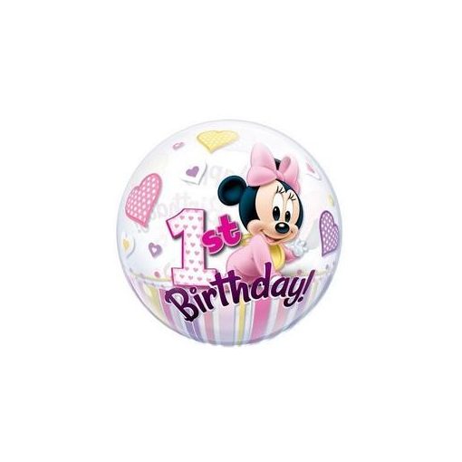 Mintás Bubbles számos, szám lufi 22" 56cm Minnie Mouse 1 Birthday Héliummal töltve, 12862