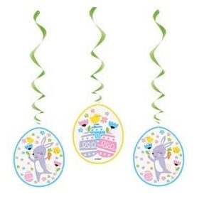   Spirális függő dekor 3 db, nyuszi és tojás mintával, Húsvét