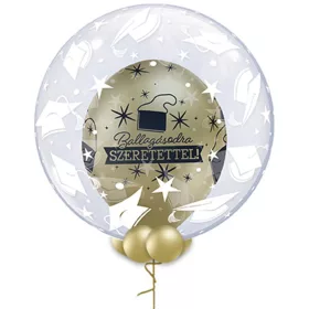   Ballagási Lufiban Lufi, Héliummal töltve, gallérral, 60cm, Chrome Arany belső lufival
