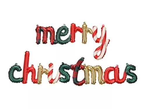 Merry Christmas, Piros-zöld mintás fólia betűk, csak csak levegővel tölthető