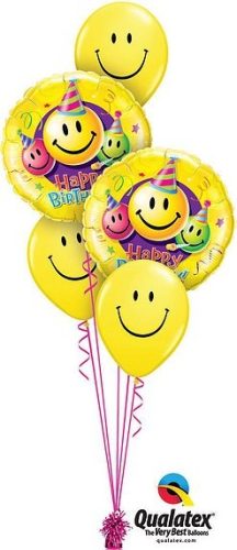 Héliumos luficsokor szülinapra, Smiley, Happy Birthday - INGYENES KISZÁLLÍTÁSSAL
