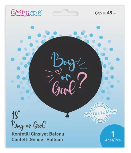 BALONEVI Latex lufi, 18" 45cm, Boy or Girl, Kék konfettivel