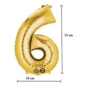   Számos lufi 14" (35cm) fólia szám, számjegy 6 levegővel tölthető, arany