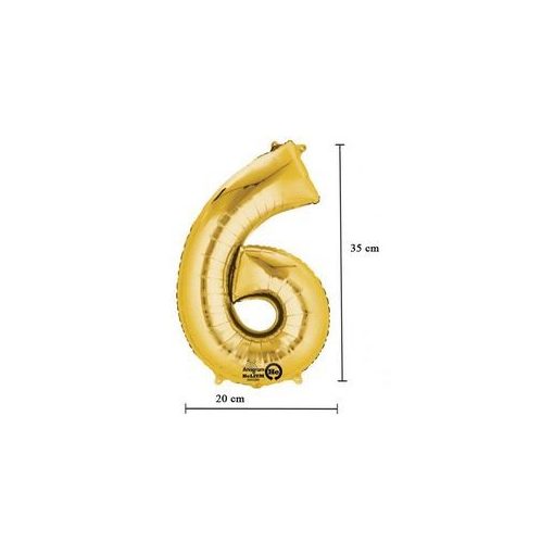 Számos lufi 16" (40cm) fólia szám, számjegy 6 levegővel tölthető, arany, 3308701