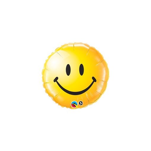 Mosolygó fólia lufi 18" 45cm, smiley face, sárga, 29632, héliummal töltve