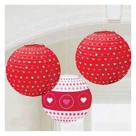 Lampion gömb 24cm 3db, szíves mintával, a240028