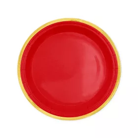Papírtányér 18cm 6db Piros, Arany széllel