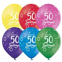 Szám, Számos lufi 11" 28cm 6db 50-es lufi Boldog 50. szülinapot!