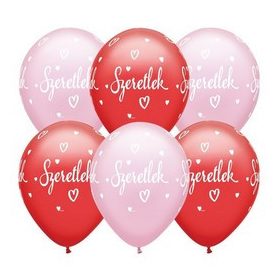   Latex lufi 11" 28cm  6db "Szeretlek" rózsaszín, piros, q23629rp