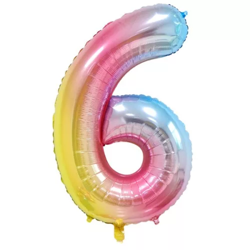 Számos lufi 34" 86cm óriás Rainbow, szivárvány, szám, számjegy 6-os