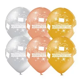   Ballagási latex lufi 11" 28cm Ballagásodra szeretettel!, 6db, Metál