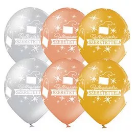 Ballagási latex lufi 11" 28cm Ballagásodra szeretettel!, 6db, Metál