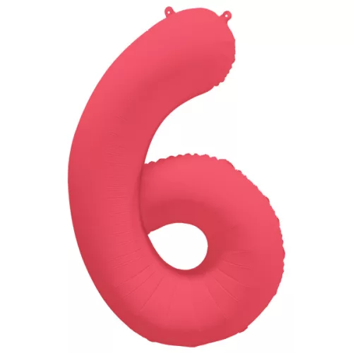 Számos lufi 34" 86cm óriás neon Piros (Rózsaszín) szám, számjegy 6-os, 