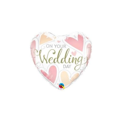 Esküvői fólia lufi 18" 45cm On Your Wedding Day, szív, 57325, héliummal töltve